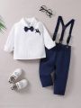 Baby Boys' Long Sleeve Shirt + Suspender Pants, Gentleman 2pcs Set