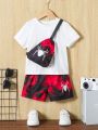 Toddler Boys' Monochrome T-Shirt, Spider Tie-Dye Shorts And Sling Bag Outfit