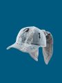 1pc Rabbit Ear Design Denim Baseball Cap With Washed Graffiti, Streetwear Trendy Distressed Hat For Dancing, Hong Kong Style