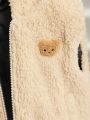 SHEIN Baby Boy 1pc Bear Embroidery 3D Ear Design Hooded Fleece Vest Jacket