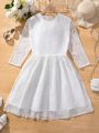 Teenagers (Female) Solid Color Lace Dress