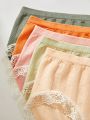 5pcs Solid Color Lace Trimmed Triangle Panties
