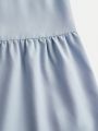 Teen Girl Solid Color Shirred Ruffled Hem Cami Dress
