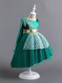 Young Girl Vintage Cosplay Mesh Dress In Dark Green