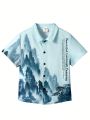 SHEIN Kids SUNSHNE 1pc Boy's Casual Comfy, Simple, Practical, Versatile, Soft & Retro Chinese Painting Printed Short Sleeve Shirt, Ideal For Spring And Summer