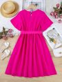 SHEIN Kids FANZEY Girls' Elegant Lotus Leaf Sleeve Dress (For Older Children)