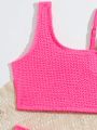 Little Girls' Asymmetric Neckline Swimsuit Set In Pink
