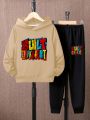 Tween Boys' Letter Printed Hooded Sweatshirt And Sweatpants Set