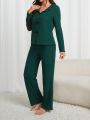 Women's Bowknot Decorated Long Sleeve And Pants Homewear Set