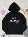Teen Girls' Hooded Sweatshirt With Slogan Print