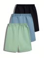 SHEIN Kids EVRYDAY 3pcs/Set Tween Boys' Casual Street Style Loose Woven Shorts With Slant Pockets, Solid Color