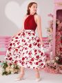 SHEIN Female Teenagers' Patchwork Floral Halterneck Casual Dress