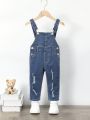 Baby Boy Ripped Pocket Front Denim Overalls
