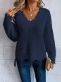 V-Neck Sweater With Distressed Detail