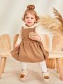 Cozy Cub Infant Girls' Solid Color Ruffled Long Sleeve Top And Overall Dress Set