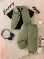 Baby Boys' Personalized Simple Tank Top, Vest And Cargo Pants Outfit Set For Summer
