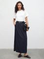 SHEIN BIZwear Slanted Pocket Split Side Skirt Without Waist Belt