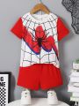 SHEIN Toddler Boys' Spider Printed T-Shirt And Shorts Set, Cute