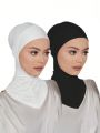 2pcs Women's Fashion Solid Color Cap & Scarf Set, Suitable For Daily Hijab