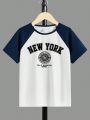 Tween Boys' Casual Simple Letter Print Round Neck Short Sleeve T-Shirt, Suitable For Summer
