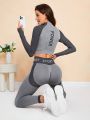 Yoga Trendy Women's Letter Printed Long Sleeve T-shirt And Leggings Sports Set