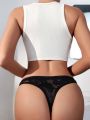 SHEIN 3pcs Solid Color Lace Thong