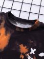SHEIN Kids HYPEME Boys' Tie-Dye Long Sleeve Sweatshirt With Smiling Face Print