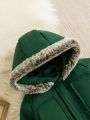Infant Boys' Hooded Padded Jacket With Fuzzy Details And Raglan Sleeve