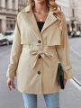 SHEIN Essnce Solid Color Trench Coat With Button Detail And Raglan Sleeves