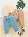 SHEIN Baby Boy Casual Solid Color Elastic Waistband Pants 3pcs/Set