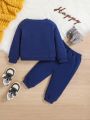 SHEIN Unisex Infant Letter Printed Round Neck Sweatshirt And Long Pants Set