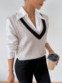 SHEIN Essnce Women'S V-Neck Color Block Knit Sweater Vest