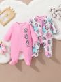 SHEIN 2pcs/Set Baby Girls' Cute Unicorn Printed Jumpsuit Pajamas For Home