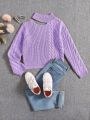 Girls' (big) Solid Color Hollow Out Stand Collar Sweater