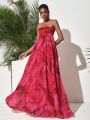 Eva Novielli Women'S Strapless Maxi Dress With Big Flower Print