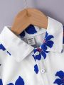 SHEIN Boys' Casual Floral Printed Turn-Down Collar Shirt