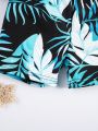 SHEIN Young Boy's Tropical Plant And Letter Print High Neck Beach Swimsuit