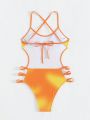 SHEIN Swim SPRTY Tie-Dye Cutout One-Piece Swimsuit