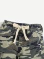 SHEIN Baby Boy Camo Print Knot Waist Flap Pocket Side Cargo Jeans  Casual Denim Jogger Pants With Elastic Cuffs