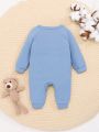 SHEIN Newborn Baby Girl Casual Solid Color Woven Label Detail Tie Front Jumpsuit For Home