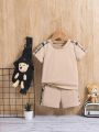 Baby Boys' Patchwork Plaid Short Sleeve T-Shirt And Shorts Set