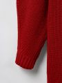 Plus Size Solid Color High Neck Drop Shoulder Sleeve Sweater Dress