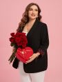 SHEIN Clasi Women Plus Valentine's Day Size Heart Print Blazer With Shawl Collar