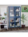 OSQI Four Glass Door Storage Cabinet with Adjustable Shelves and Feet Cold-Rolled Steel Sideboard Furniture for Living Room Kitchen Blue