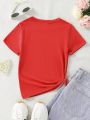 SHEIN Girls' Cute Style Short Sleeve T-Shirt For Toddler, Summer Clothes
