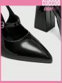 Cuccoo Everyday Collection Cuccoo Women'S Chunky Heel Pointed Toe Ankle Strap Shoes, Simple Basic Style