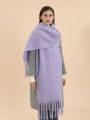 1pc Solid Color Loop Yarn Fringe Long Scarf Shawl Blanket For Outdoors, Nap, Windproof, Warm, Suitable For Daily Use