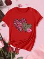 Plus Size Love Heart & Lips Printed T-Shirt
