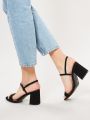 Square Open Toe Buckled Ankle Block Heel Sandals