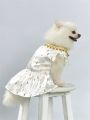 PETSIN Gold Foil Printed Satin Pet Dress With Delicate Lace Trim, Glamorous Clothes Suitable For Both Cats And Dogs